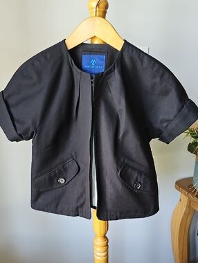 Martin + Osa Black Textured Crewneck Top with Center Button